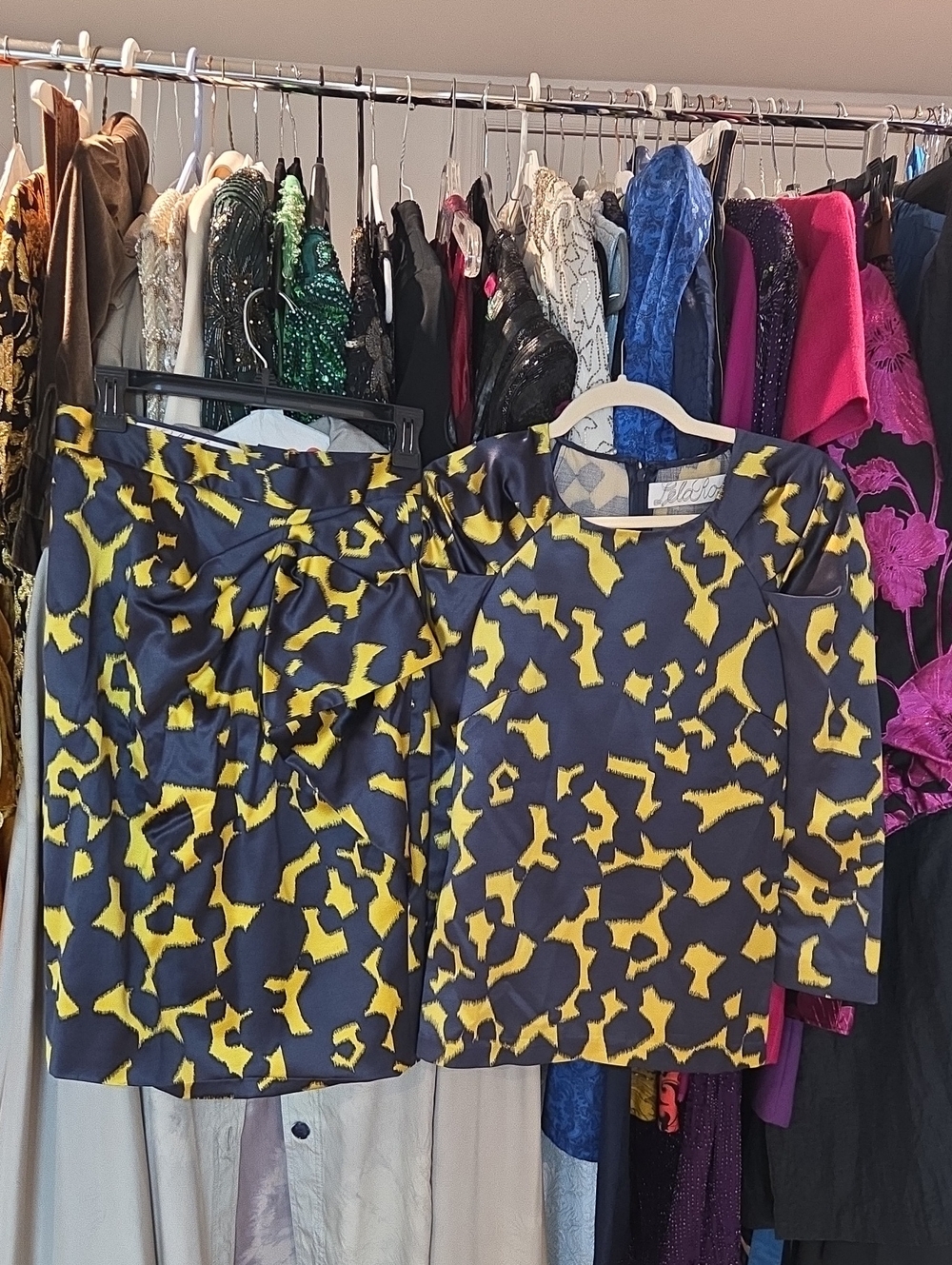 Lela Rose Navy And Yellow Abstract Skirt Set
